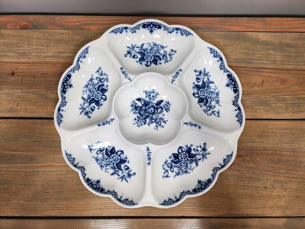 1995 Royal Worcester Hanbury Hors D'oeuvre Serving Dish Blue and White 13"
